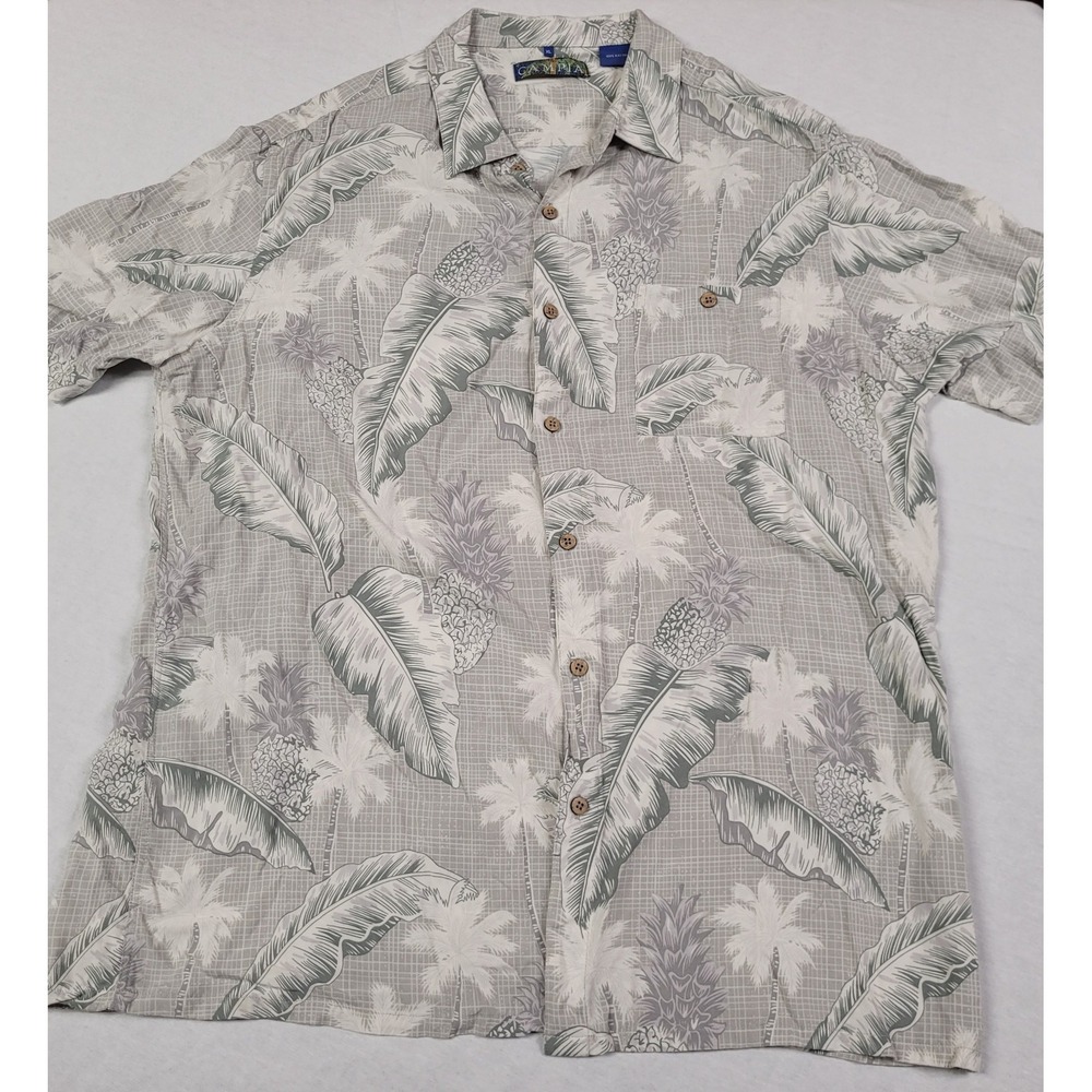 Campia Men's Gray Tropical Leaf Print Short Sleeve Button-Up Shirt Size XL